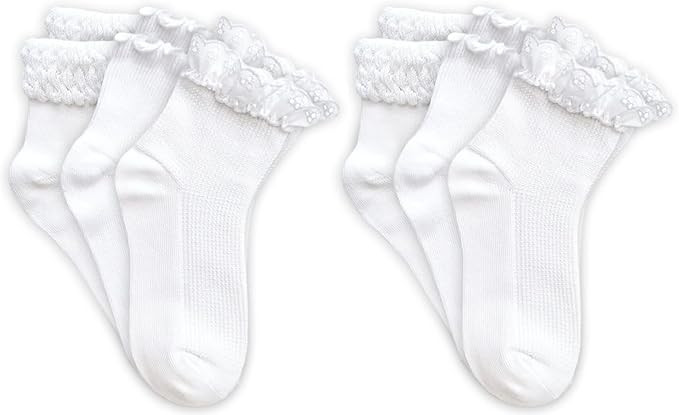 Jefferies Socks Girls School Seamless Eyelet Lace Ruffle Bubble Stitch Cotton Ankle Socks 6 Pair ... | Amazon (US)