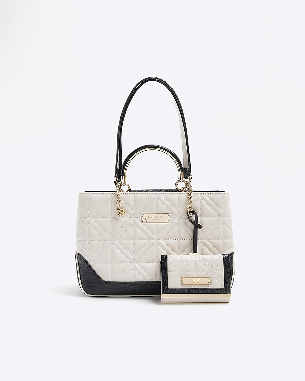 Cream quilted chain tote bag and purse | River Island (UK & IE)