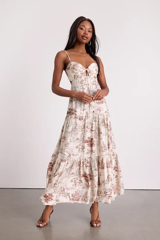 Molana Cream Botanical Print Tiered Maxi Dress | Lulus