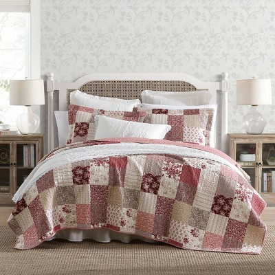 Laura Ashley 2pc Twin Celina Patchwork 100% Cotton Quilt Bedding Set Red | Target