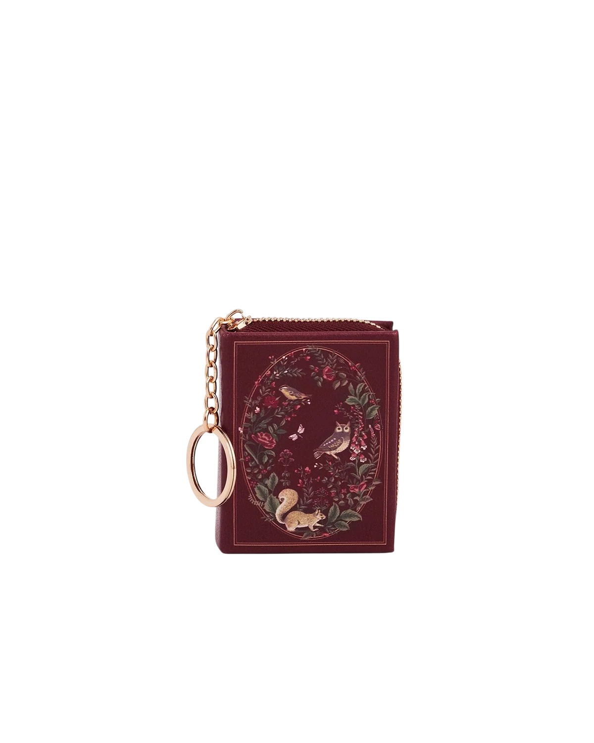 Meadow Print Book Clip On Coin Purse in Burgundy | Fable England