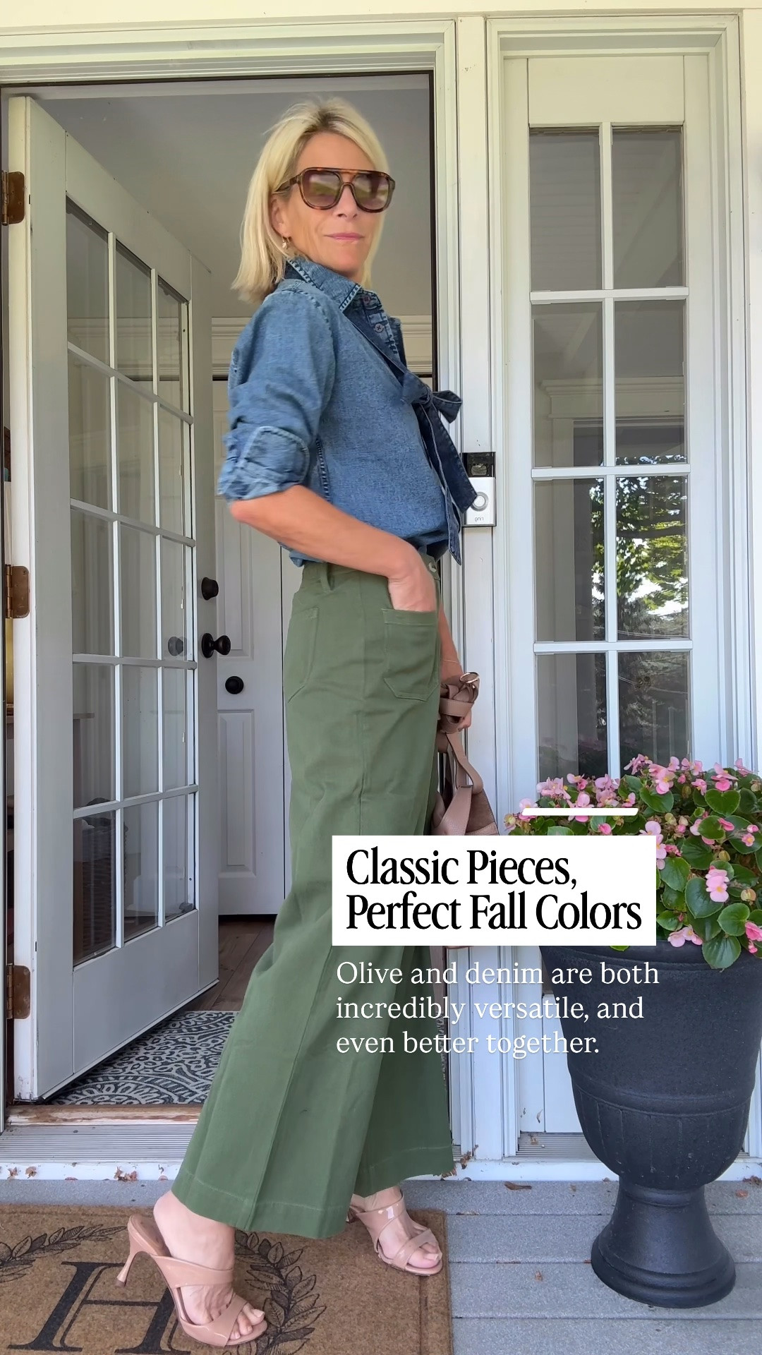 Denim blue and olive green are such a beautiful fall combination! A classic denim button-down with comfortable olive wide-leg pants makes an easy, polished outfit for lunch, shopping, travel, or a casual day out.

👩‍💻 LTK PRO TIPS
❤️ Heart = Support my posts ;-)
🔖 Save = Get sale & restock alerts for the things you love!
📋 Lists = Keep favorites organized (List ideas: Christmas, Birthdays, and Vacations!)
📲 Share = Send lists and products to a friend (or your daughters like me).
💬 Comment = Ask me anything, and I’ll answer. ;-)

#LTKootd #LTKstorytime #LTKSeasonal