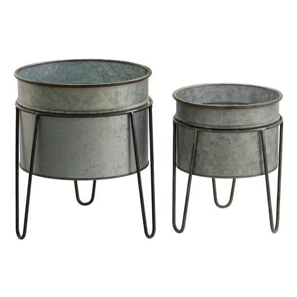 Better Homes & Gardens Galvanized Metal Planter with Stand, Set of 2 - Walmart.com | Walmart (US)