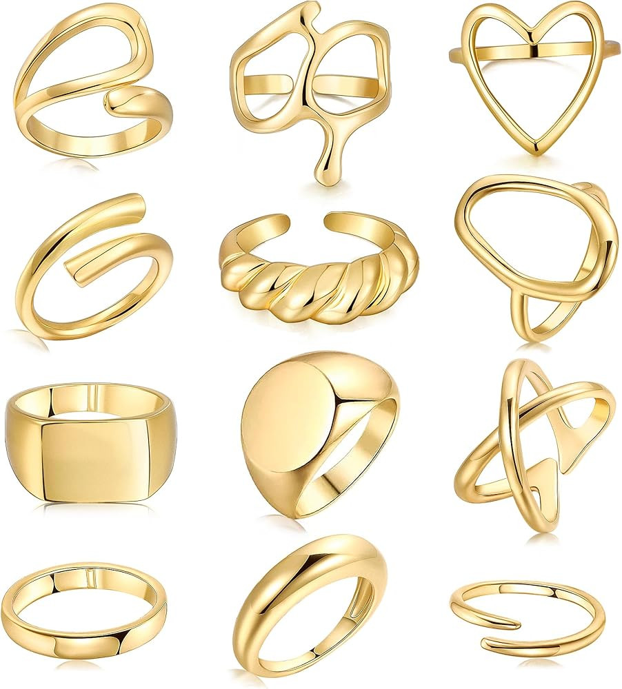 FAXHION 12PCS Gold Stackable Rings Set for Women, 18K Gold Plated Open Stacking Knuckle Ring, Adj... | Amazon (US)