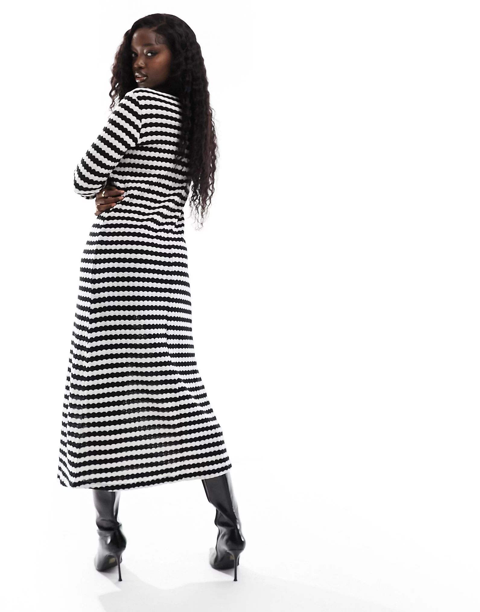 Y.A.S crochet knitted midi dress in black & white stripe | ASOS (Global)