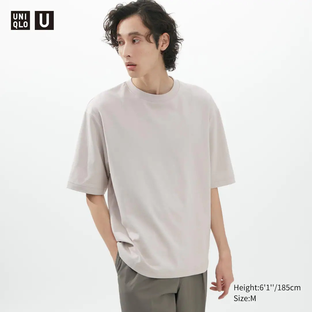 AIRism Cotton Oversized Crew Neck Half Sleeved T-Shirt | UNIQLO (UK)