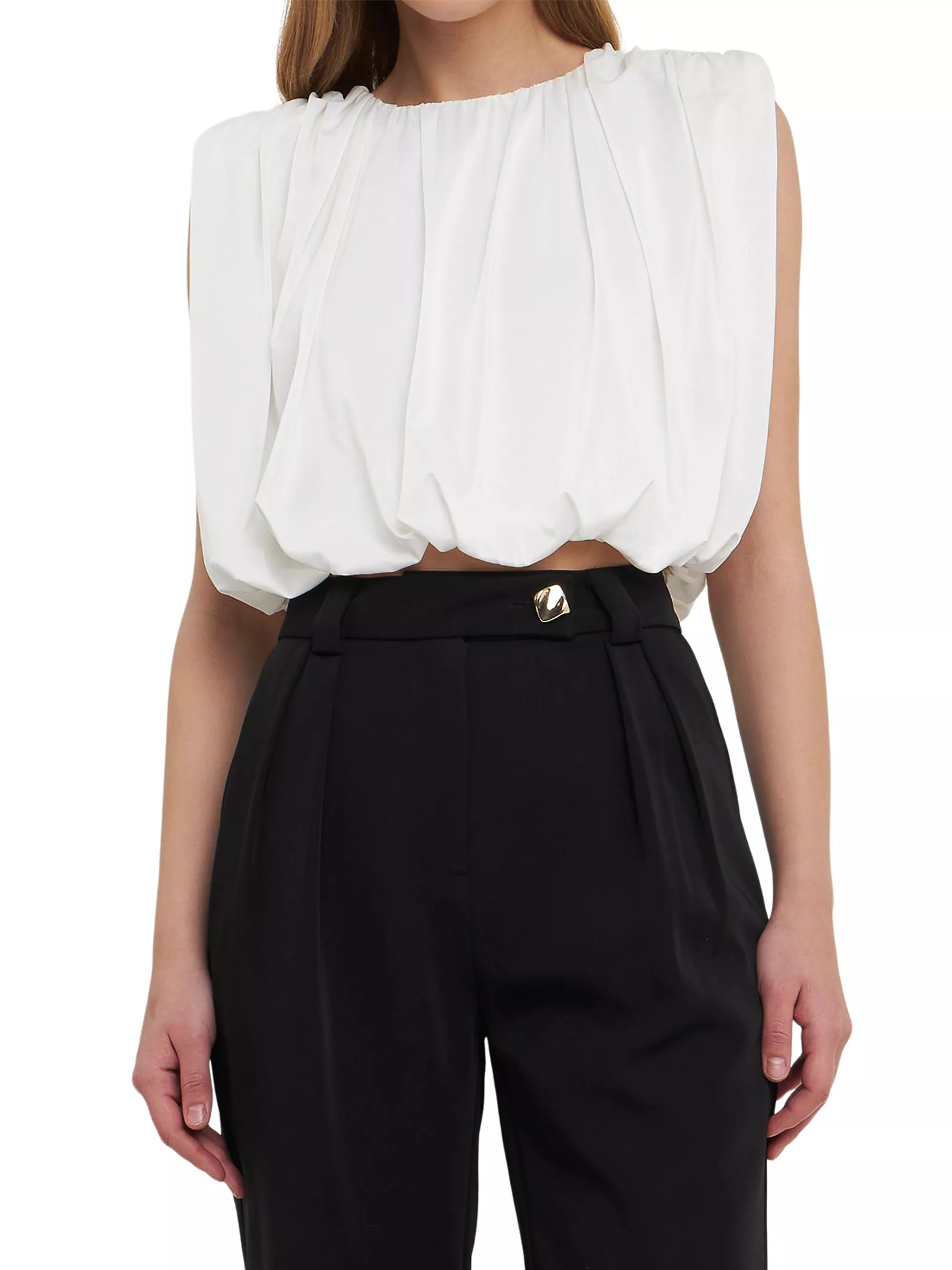 Shirred Shoulder Cropped Top | Saks Fifth Avenue