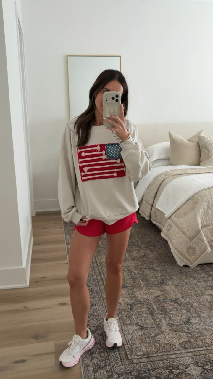 Memorial Day outfit or 4th of July outfit from Target, patriotic sweatshirt, target finds. I sized up to Medium.

#LTKmomlife #LTKOver40