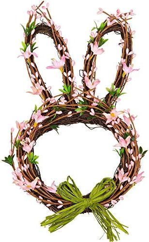 VGIA 13 Inch Artificial Mini Bunny Wreath Easter Wreath with Pink Flowers and Berry Pips Door Wreath | Amazon (US)