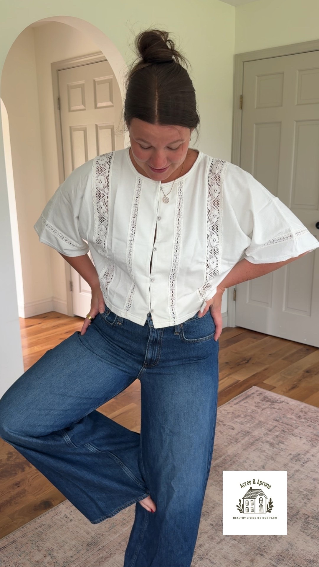 These low slung extra baggy jeans from Gap feel like a fun, fresh change of pace! & I love the crochet detail on this Aerie top.