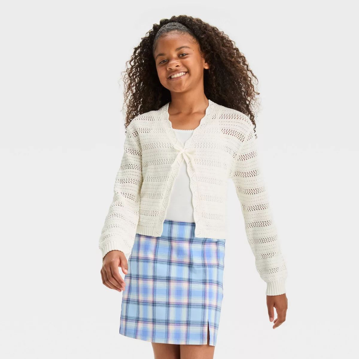 Girls' Crochet Cardigan Sweater - art class™ Black XL | Target