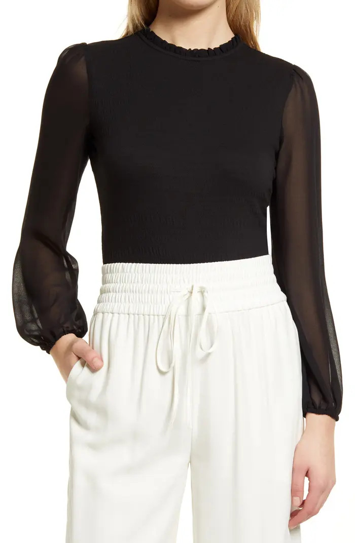 Women's Mix Media Smocked Top | Nordstrom