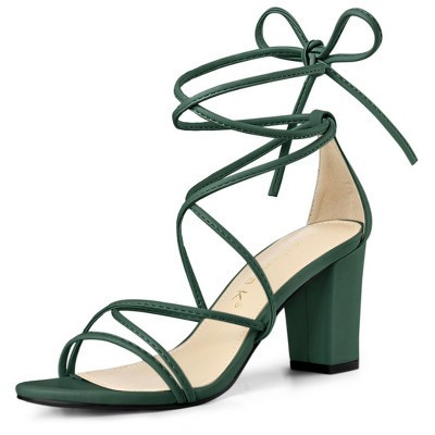 Allegra K Women's Casual Strappy Ankle Straps Lace Up Chunky Heel Sandals 10.5 Dark Green | Target