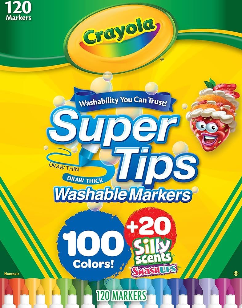 Crayola Super Tips Marker Set (120ct), Kids Washable Markers, Scented Marker Set, Holiday Gift fo... | Amazon (US)