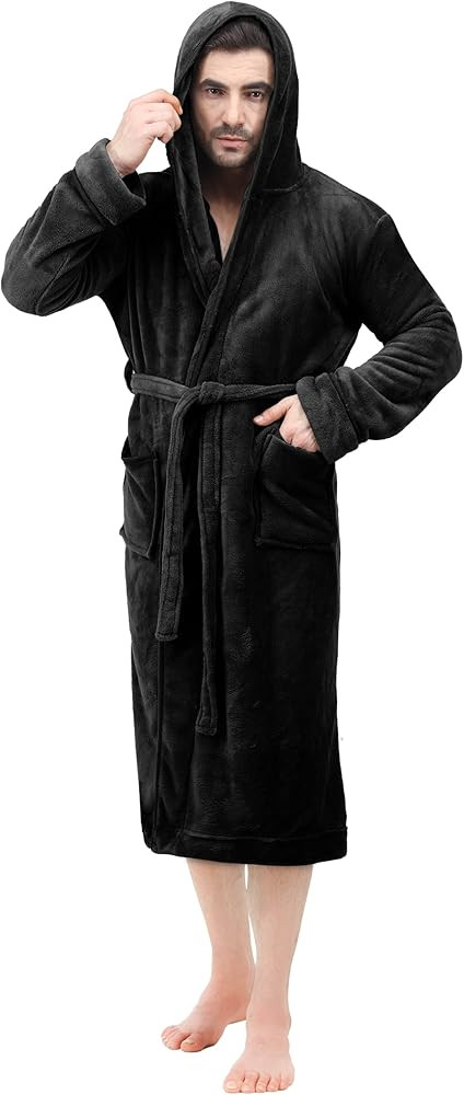 NY Threads Mens Hooded Fleece Robe - Plush Long Bathrobes | Amazon (US)