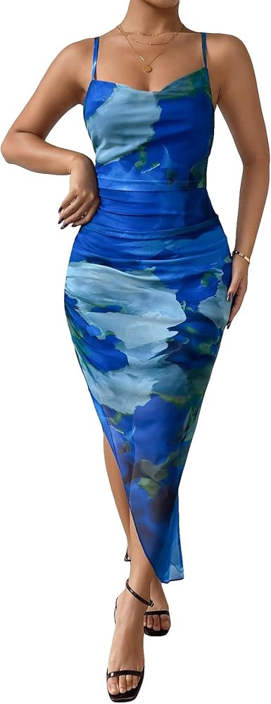 SOLY HUX Women's Tie Dye Cowl Neck Split Hem Bodycon Cami Dress Backless Long Dresses | Amazon (US)