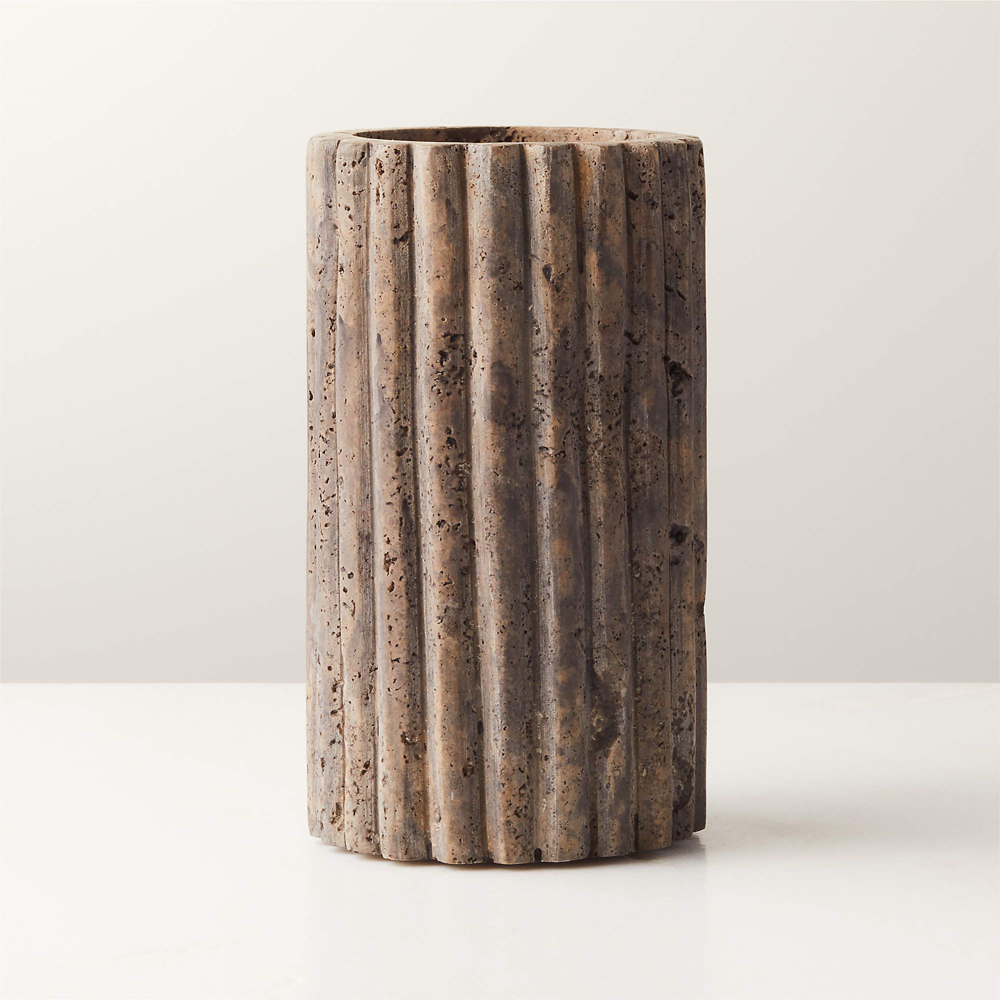 Pietra Grey Travertine Modern Pillar Candle Holder Small + Reviews | CB2 | CB2