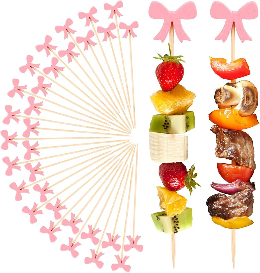 DI QIU REN 100 Pcs Pink Bow Cocktail Picks Swizzle Stick Toothpicks 4.72 Inch Long Bamboo Toothpi... | Amazon (US)