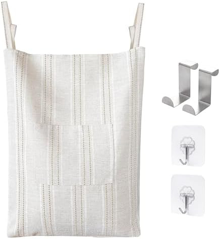AELS Farmhouse Hanging Laundry Hamper with 2 Hooks, Boho Beige & Brown Stripes Laundry Bag with Z... | Amazon (US)