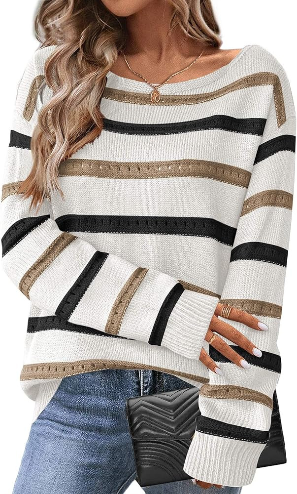 Zeagoo Womens Sweaters Cute Long Sleeve Off The Shoulder Pullover Tops Hollow Out Crochet Dressy ... | Amazon (US)