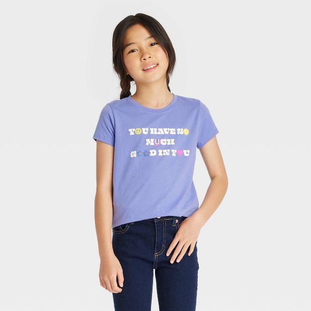 Girls' 'Good In You' Short Sleeve Graphic T-Shirt - Cat & Jack™ Periwinkle Blue | Target