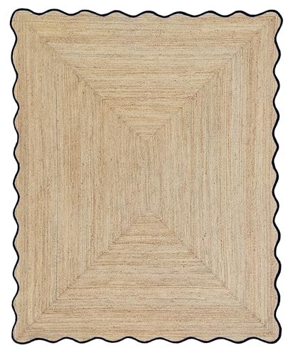 Weaving Village Wave Scalloped Natural Jute Runner Rug Boho Jute Rug Hallway Entryway Runner Rug, Coastal Farmhouse Scallop Rug, Black (2'x10') | Amazon (US)