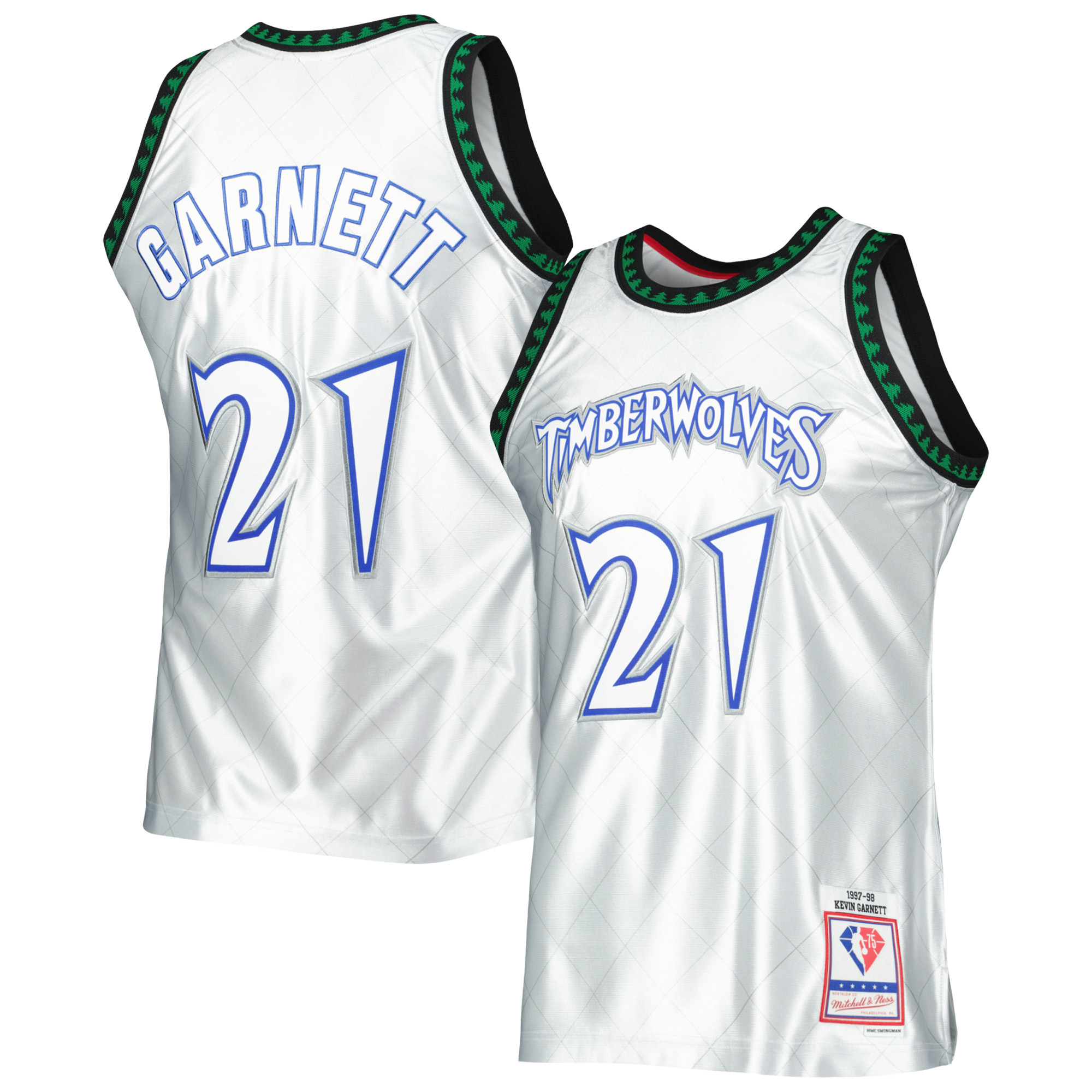 Men's Mitchell & Ness Kevin Garnett Platinum Minnesota Timberwolves 1997/98 Hardwood Classics 75th Anniversary Swingman Jersey | Fanatics