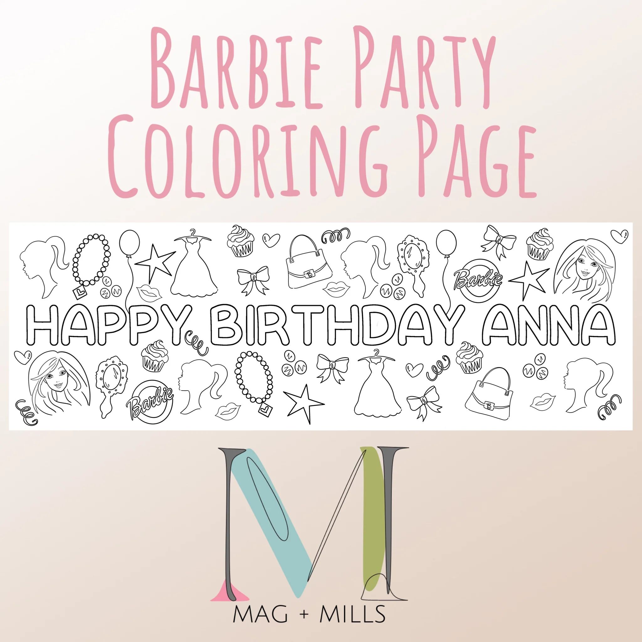 Barbie Party Coloring Banner | Mag & Mills