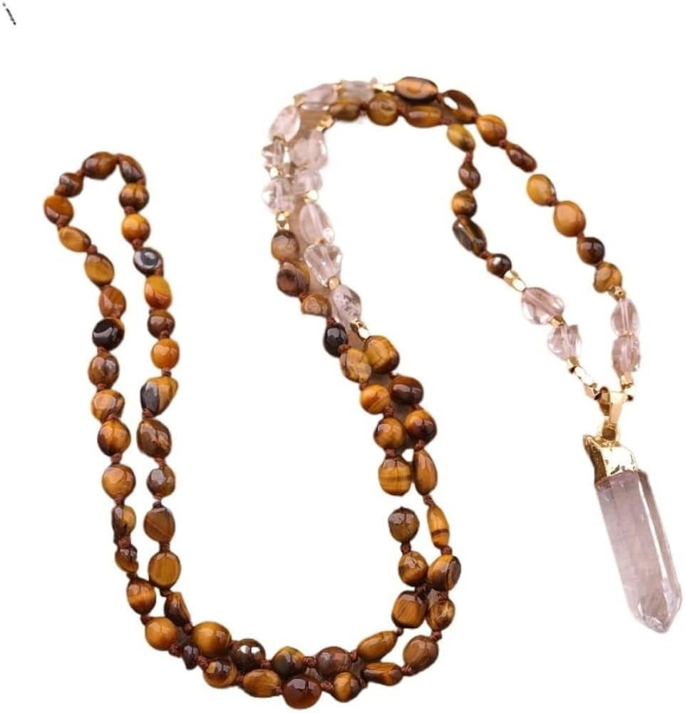 Handmade Natural Blue Apatite Nugget Chip Beads Knot Necklace with White Quartz Point Bead, 32 In... | Amazon (UK)