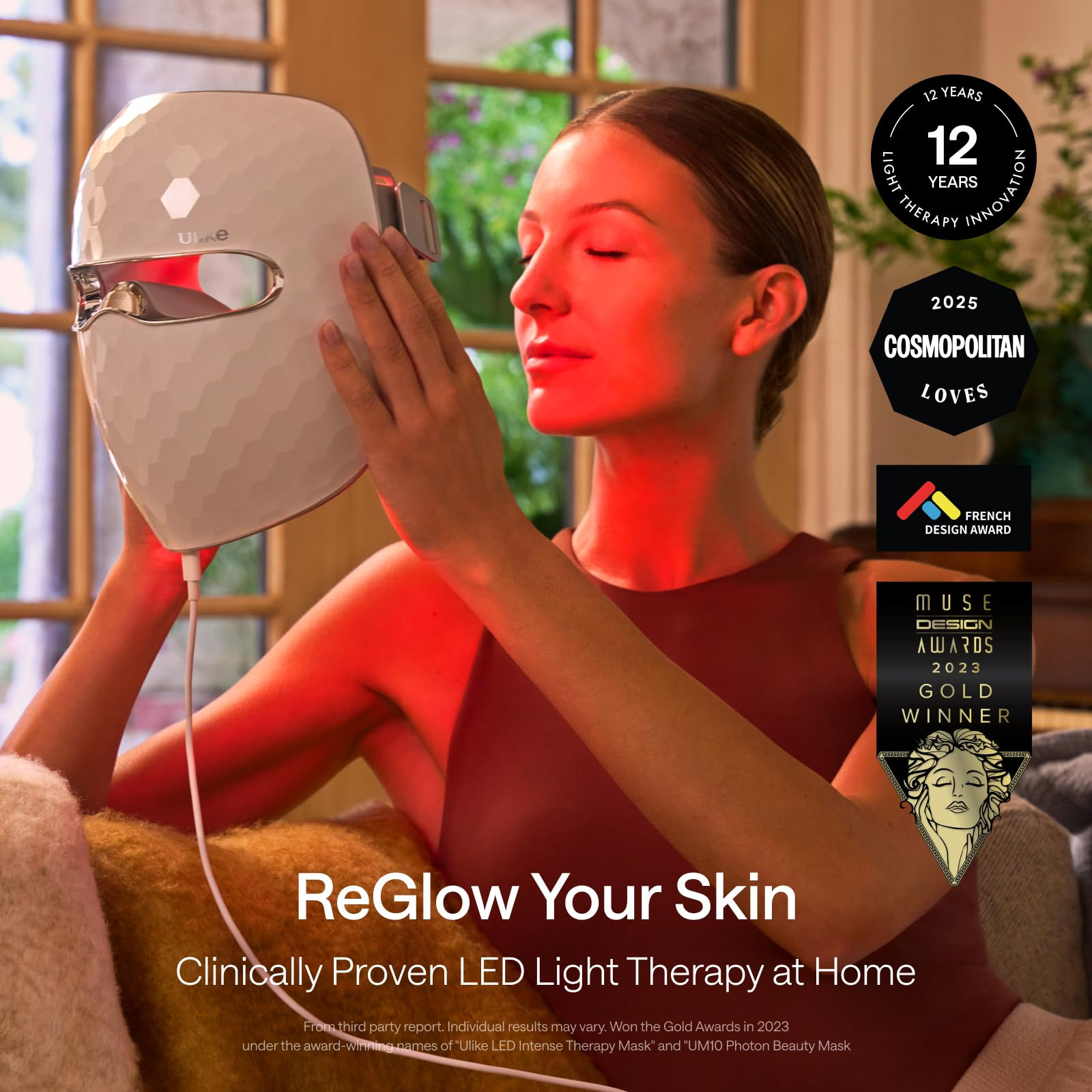 Ulike ReGlow LED Face Mask, Red Light Therapy for Face, Red, Blue, Yellow & Infrared Light Therap... | Amazon (US)