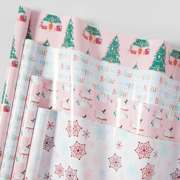 4pk 120 sq ft Merry &#38; Bright/Snowmen/Trees/Snowflakes Gift Wrap - Wondershop&#8482; | Target