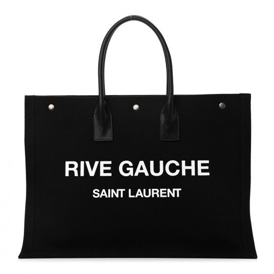 SAINT LAURENT Linen Calfskin Rive Gauche Tote Black | FASHIONPHILE | Fashionphile
