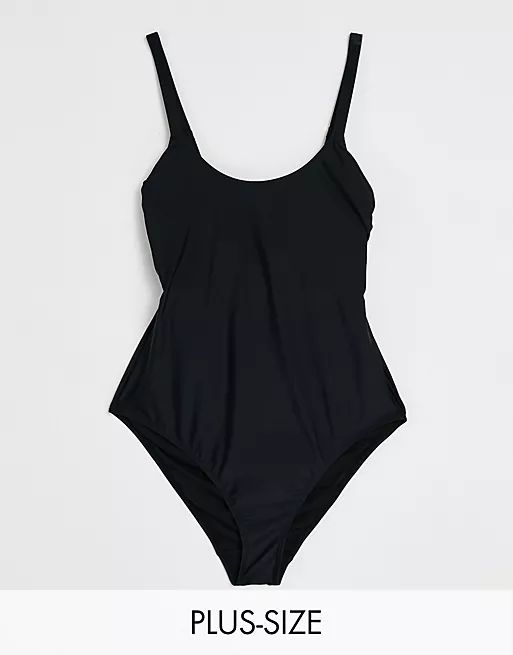 Ivory Rose Curve Exclusive scoop swimsuit in black | ASOS (Global)