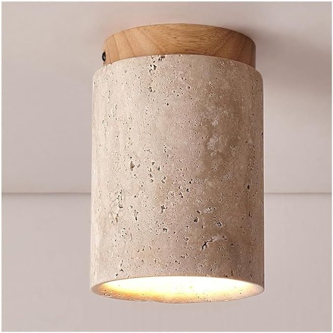 Rustic Retro Yellow Travertine Stone Ceiling Light, Farmhouse Indoor Decor Semi Flush Mount Small... | Amazon (US)