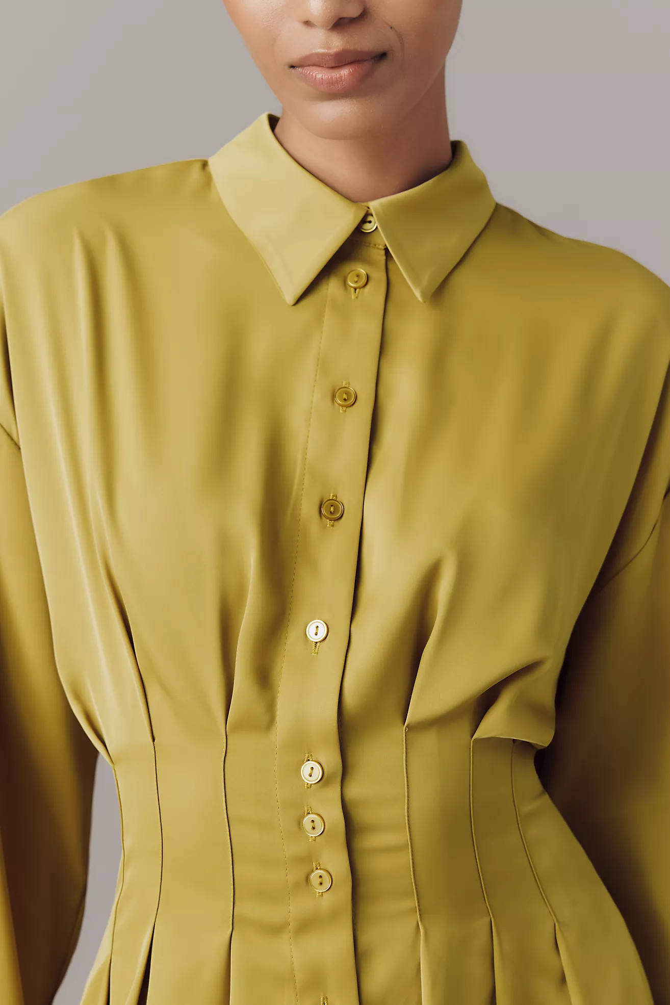 The Tobie Long-Sleeve Satin Mini Shirt Dress by Exquise | Anthropologie (US)