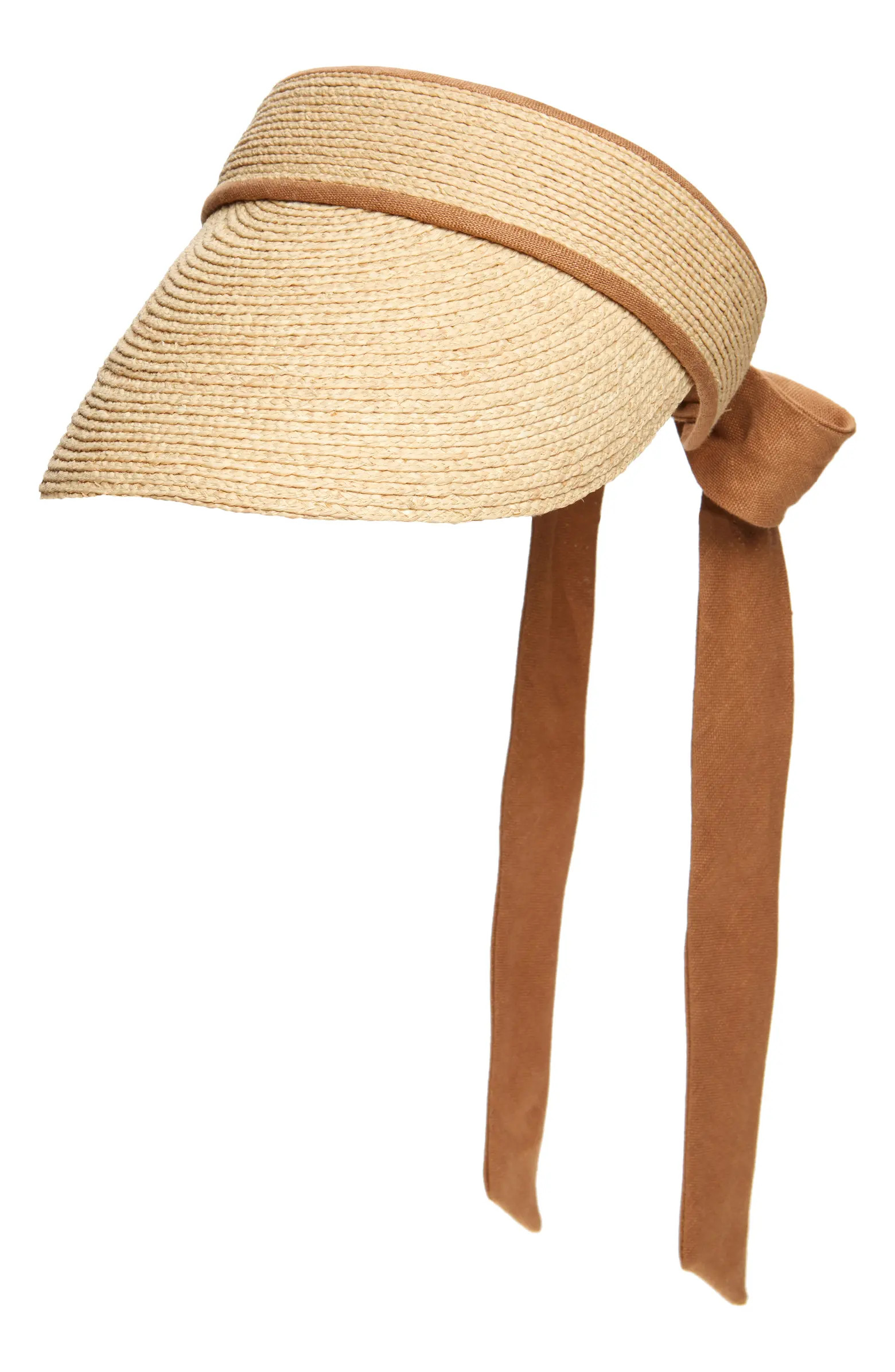 Straw Visor with Linen Bow | Nordstrom