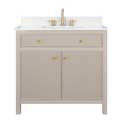 allen + roth Sandbanks 36-in Greige Undermount Single Sink Bathroom Vanity with White Engineered ... | Lowe's