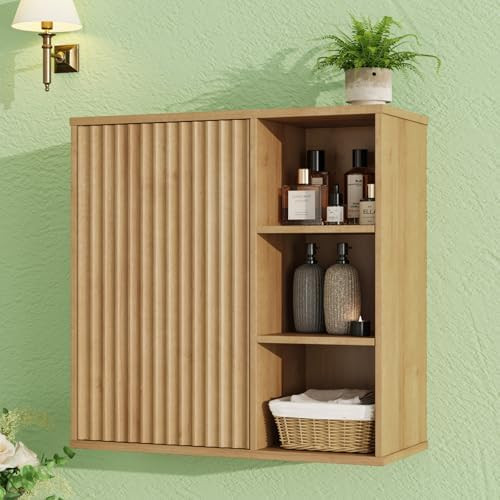 FiveWillowise Fluted Bathroom Wall Cabinet, Small Medicine Wall Cabinet with Doors and Adjustable... | Amazon (US)