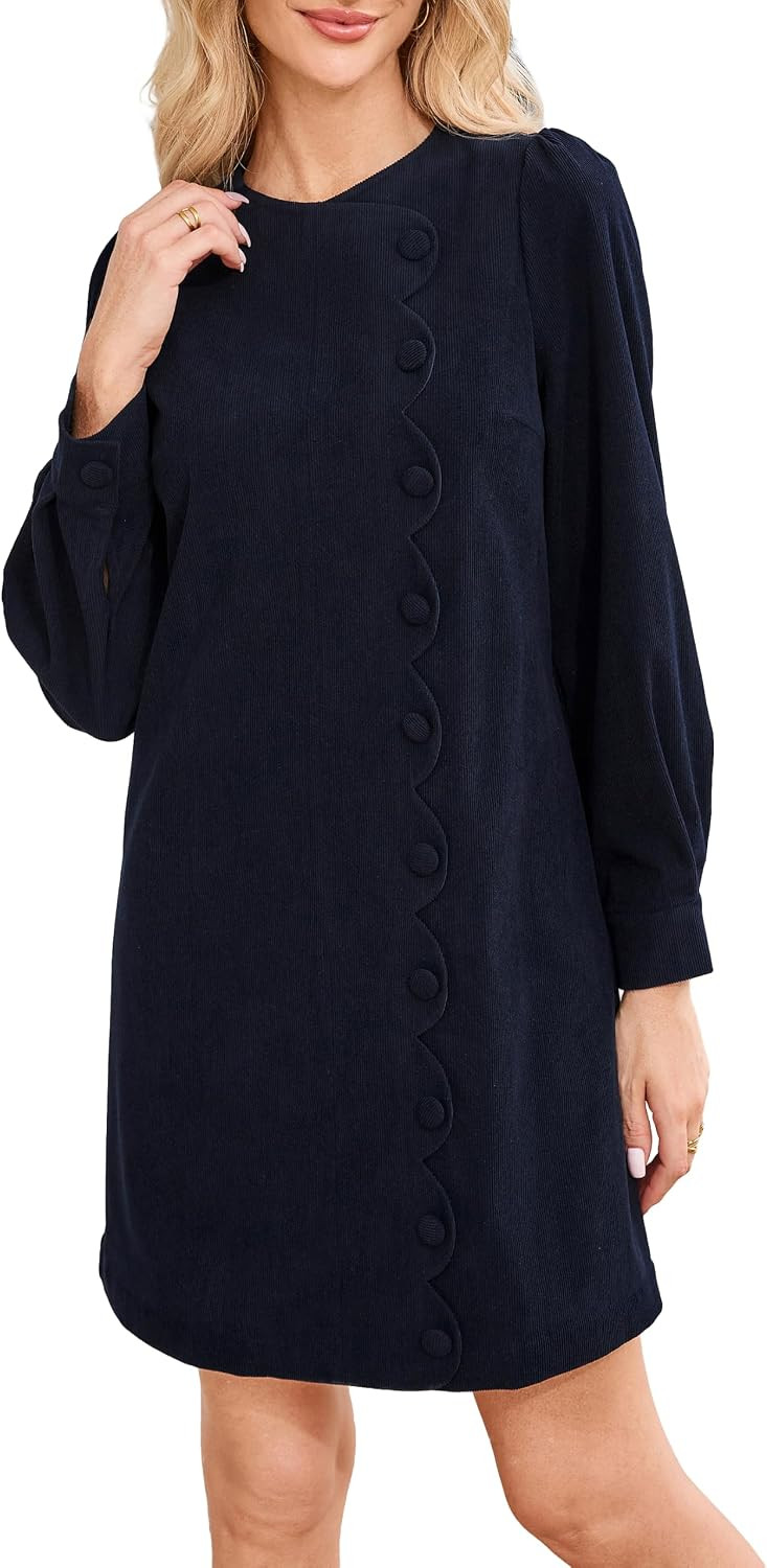 YEXPINE Women's Corduroy Mini Dress Long Sleeve A-Line Dress Shift Dress | Amazon (US)