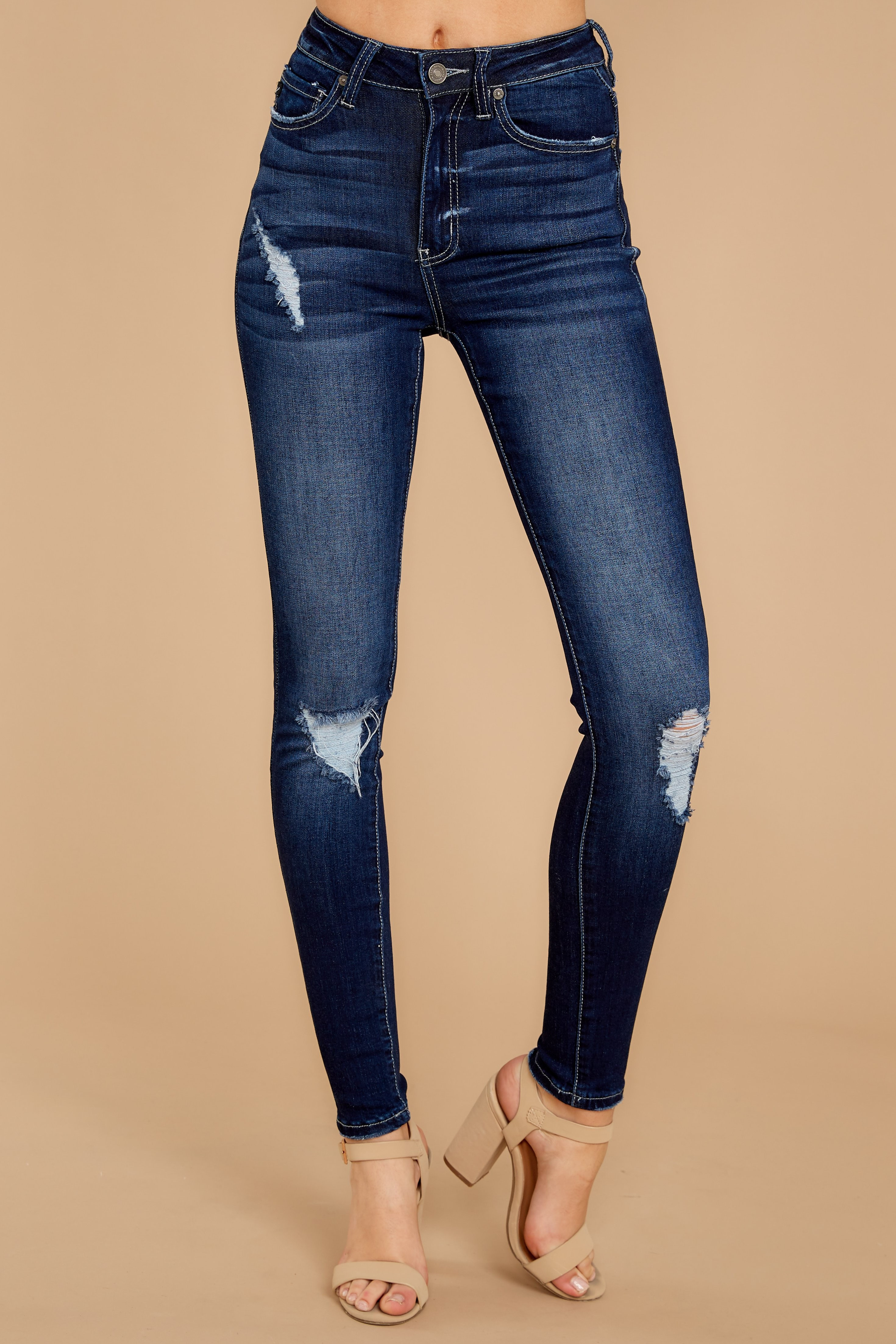 Have We Met Dark Wash Distressed Curvy Skinny Jeans Blue | Red Dress 