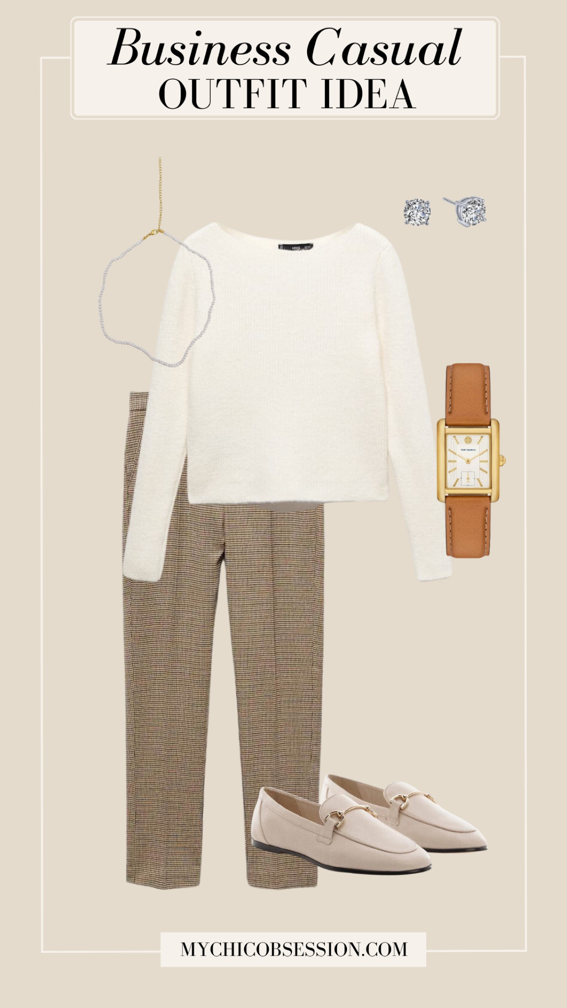 Classic accessories make all the difference when it comes to elevating a business casual outfit. Even with a simpler sweater and trousers, details like a leather watch, a string of pearls, and a pair of diamond studs make the look perfect for the office.

#LTKSeasonal #LTKstyletip #LTKworkwear