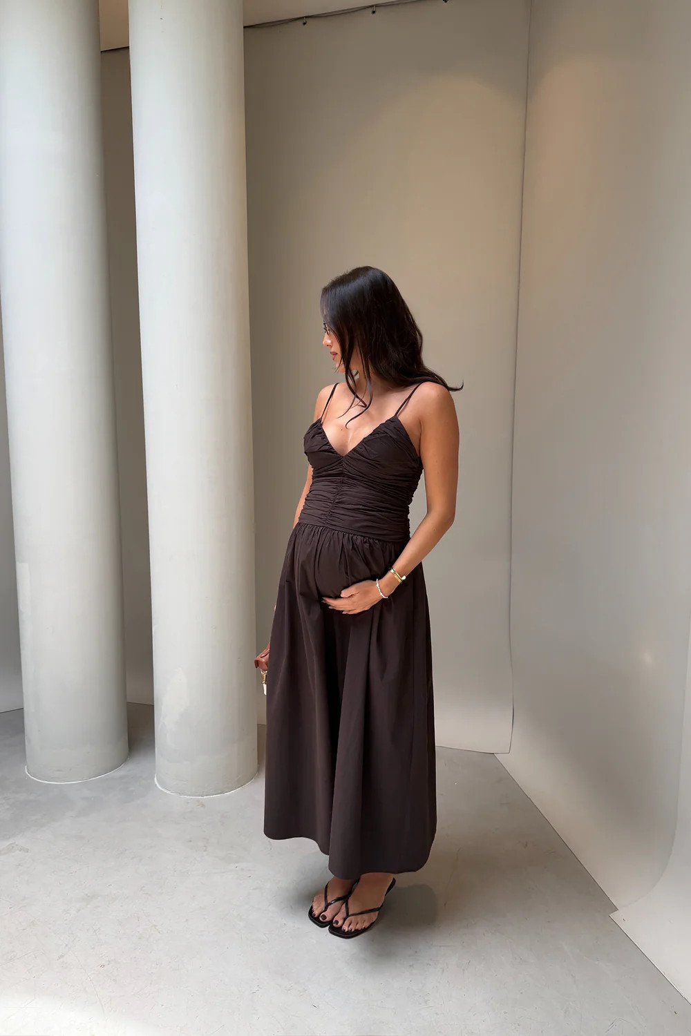 ALEXIA BURNT CHOC COTTON MIDI DRESS | DISSH