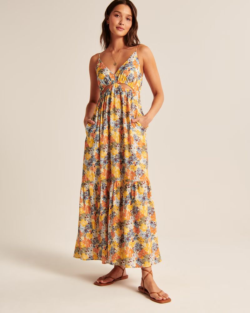 Women's Plunge Cutout Maxi Dress | Women's Dresses & Jumpsuits | Abercrombie.com | Abercrombie & Fitch (US)