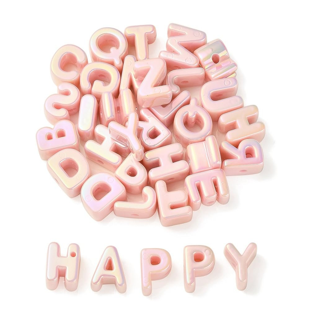 DanLingJewelry 90Pcs Random Large Pink Acrylic Alphabet Beads UV Plating Iridescent 26 A-Z Letter Beads for DIY Bracelets Necklaces Keychain | Amazon (US)
