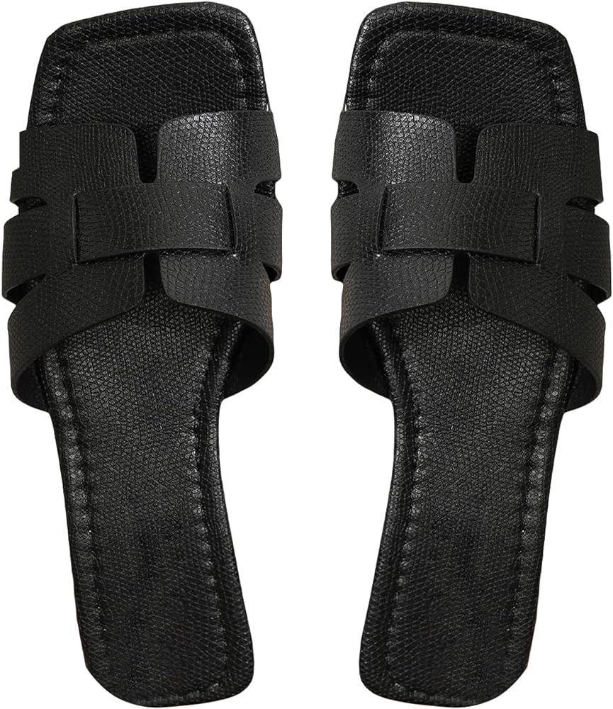 GORGLITTER H Sandals Cut Out Flat Sandals Open Toe H Slides Sandals | Amazon (US)