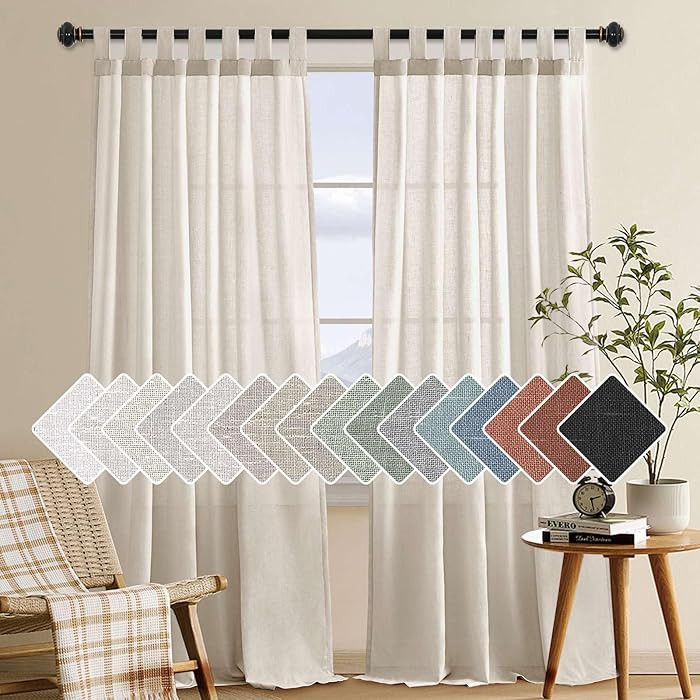 H.VERSAILTEX Natural Linen Tab Top Curtains 84 Inch Length for Living Room 2 Panel Drape Semi She... | Amazon (US)