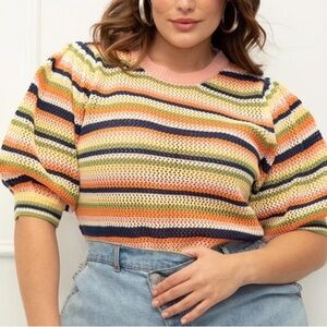 ELOQUII Elements Women's Plus Size Puff Sleeve Stripe Sweater Size 18/20 | Poshmark