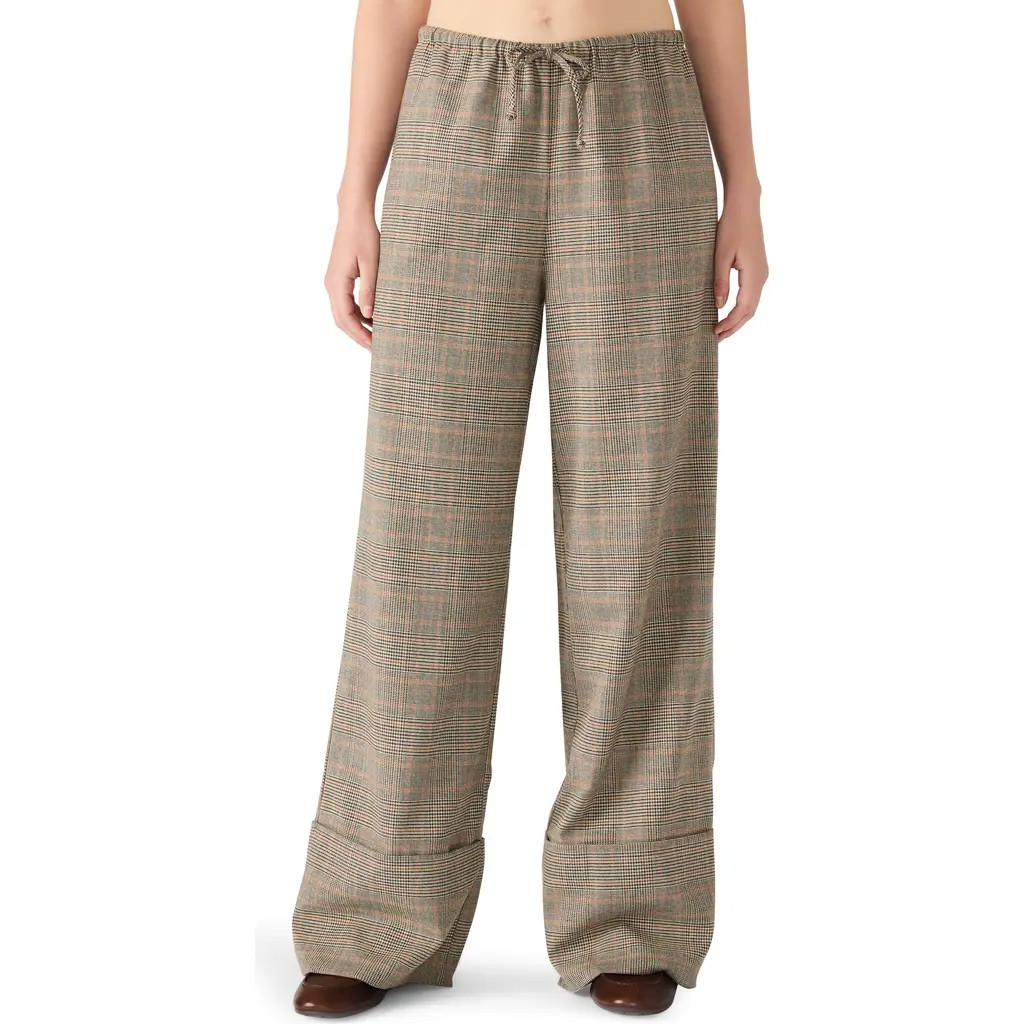Steve Madden Idra Plaid Wide Leg Drawstring Pants in Brown at Nordstrom Rack, Size Large | Nordstrom Rack