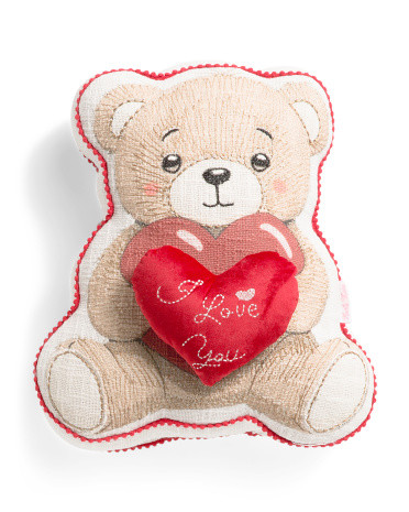 15x15 Embroidered Bear Shaped Pillow Holding Heart | TJ Maxx
