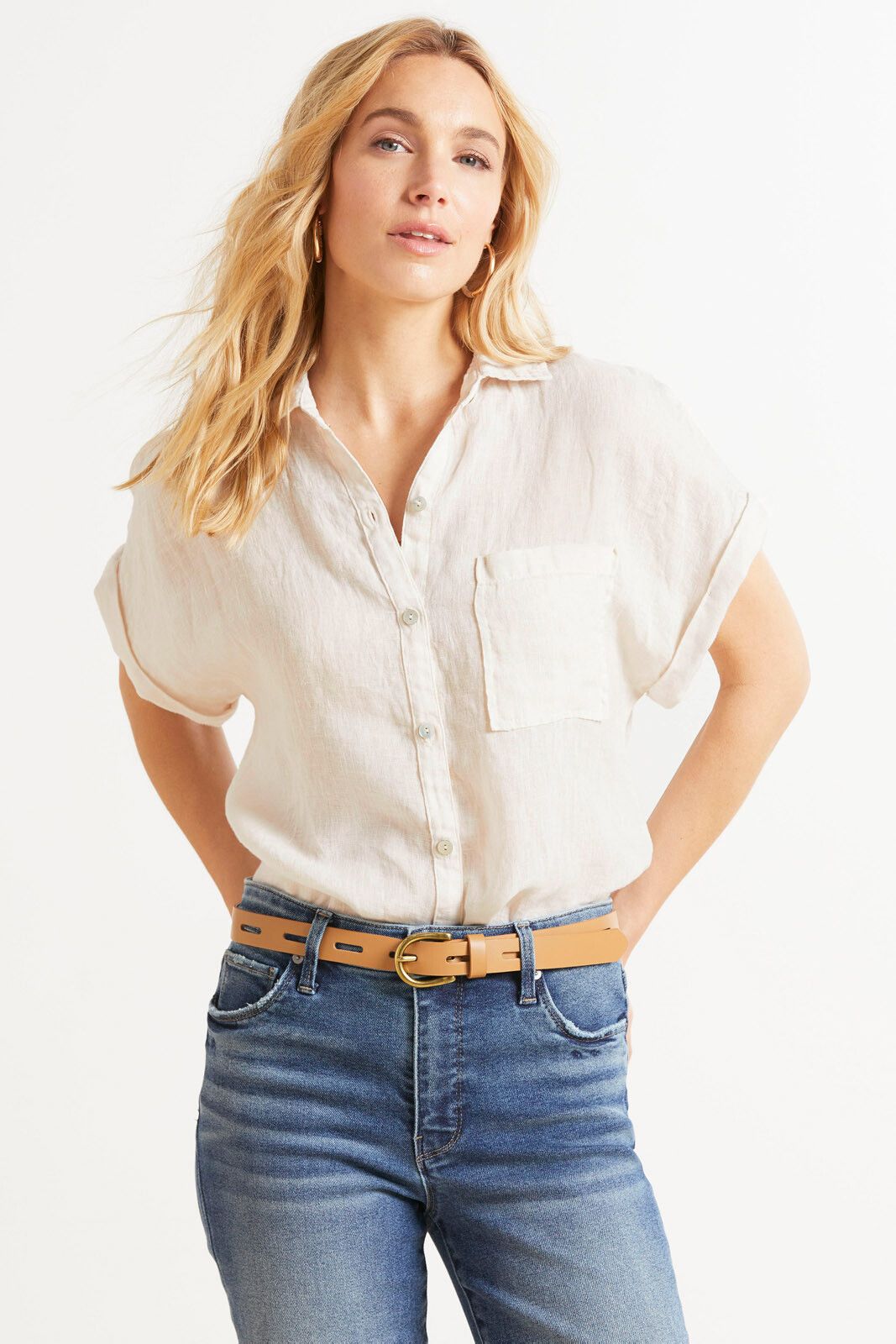 CLOTH AND STONE Short Sleeve Linen Button Down | EVEREVE | Evereve